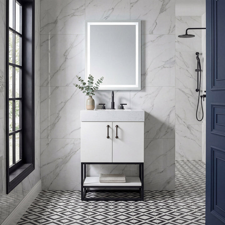 24 Inch Single Bathroom Vanity In White - View 2 - Joshua Marshal