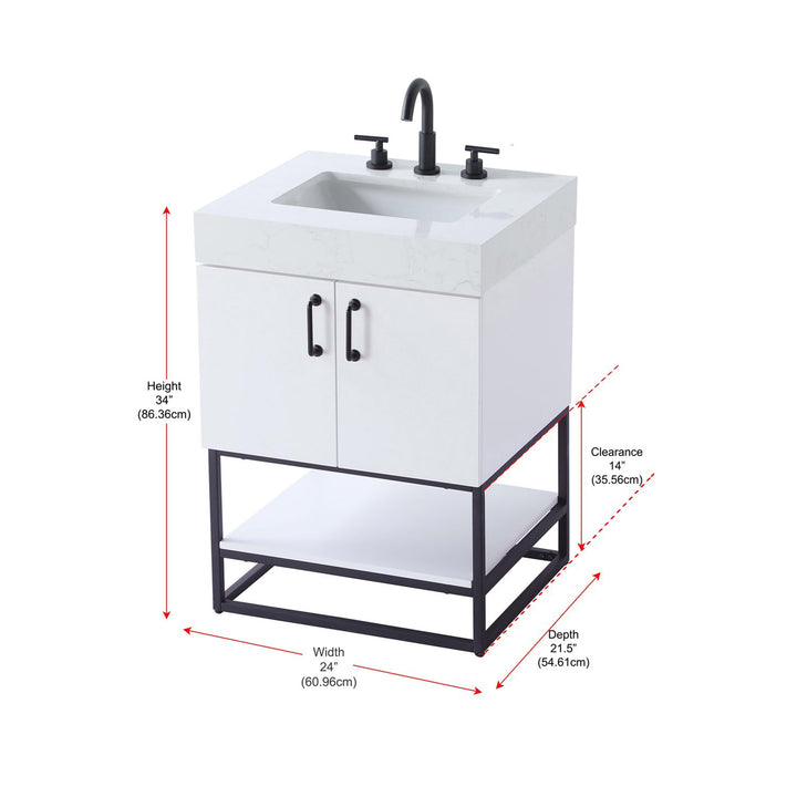 24 Inch Single Bathroom Vanity In White - View 4 - Joshua Marshal
