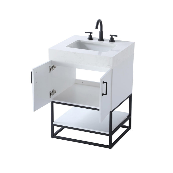 24 Inch Single Bathroom Vanity In White - View 5 - Joshua Marshal