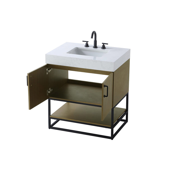 30 Inch Single Bathroom Vanity In Chestnut Brown - View 5 - Joshua Marshal