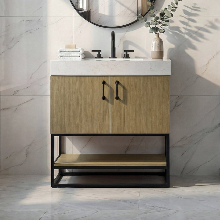 30 Inch Single Bathroom Vanity In Honey Brown Honey Brown Finish - KITCHEN & BATH by Joshua Marshal