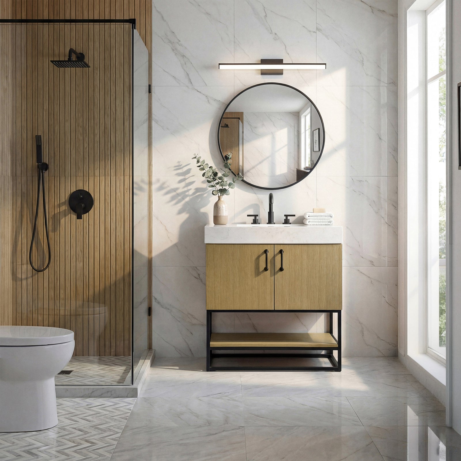 30 Inch Single Bathroom Vanity In Honey Brown - View 2 - Joshua Marshal