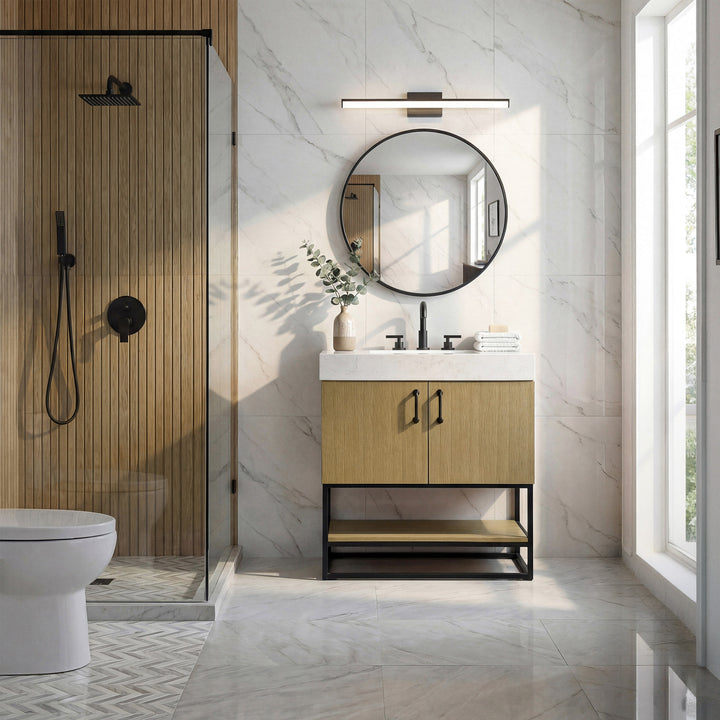 30 Inch Single Bathroom Vanity In Honey Brown - View 2 - Joshua Marshal