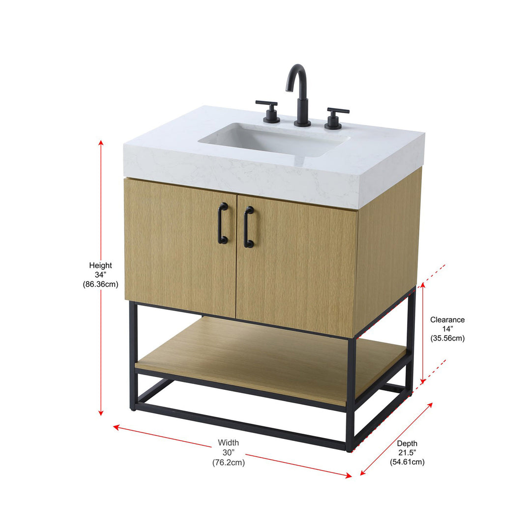 30 Inch Single Bathroom Vanity In Honey Brown - View 4 - Joshua Marshal