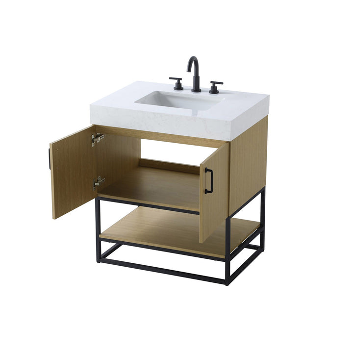 30 Inch Single Bathroom Vanity In Honey Brown - View 5 - Joshua Marshal
