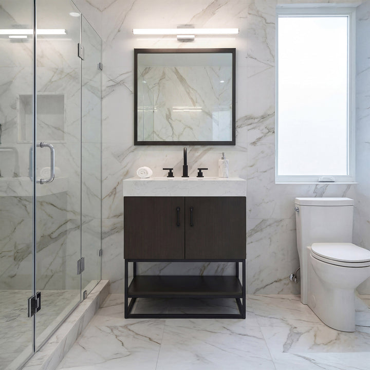 30 Inch Single Bathroom Vanity In Mocha Brown - View 2 - Joshua Marshal