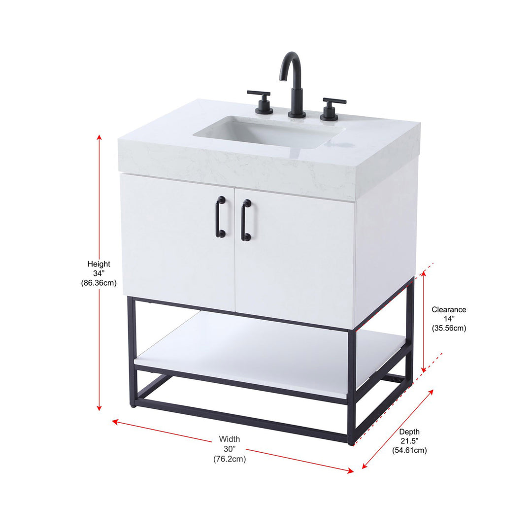30 Inch Single Bathroom Vanity In White - View 4 - Joshua Marshal