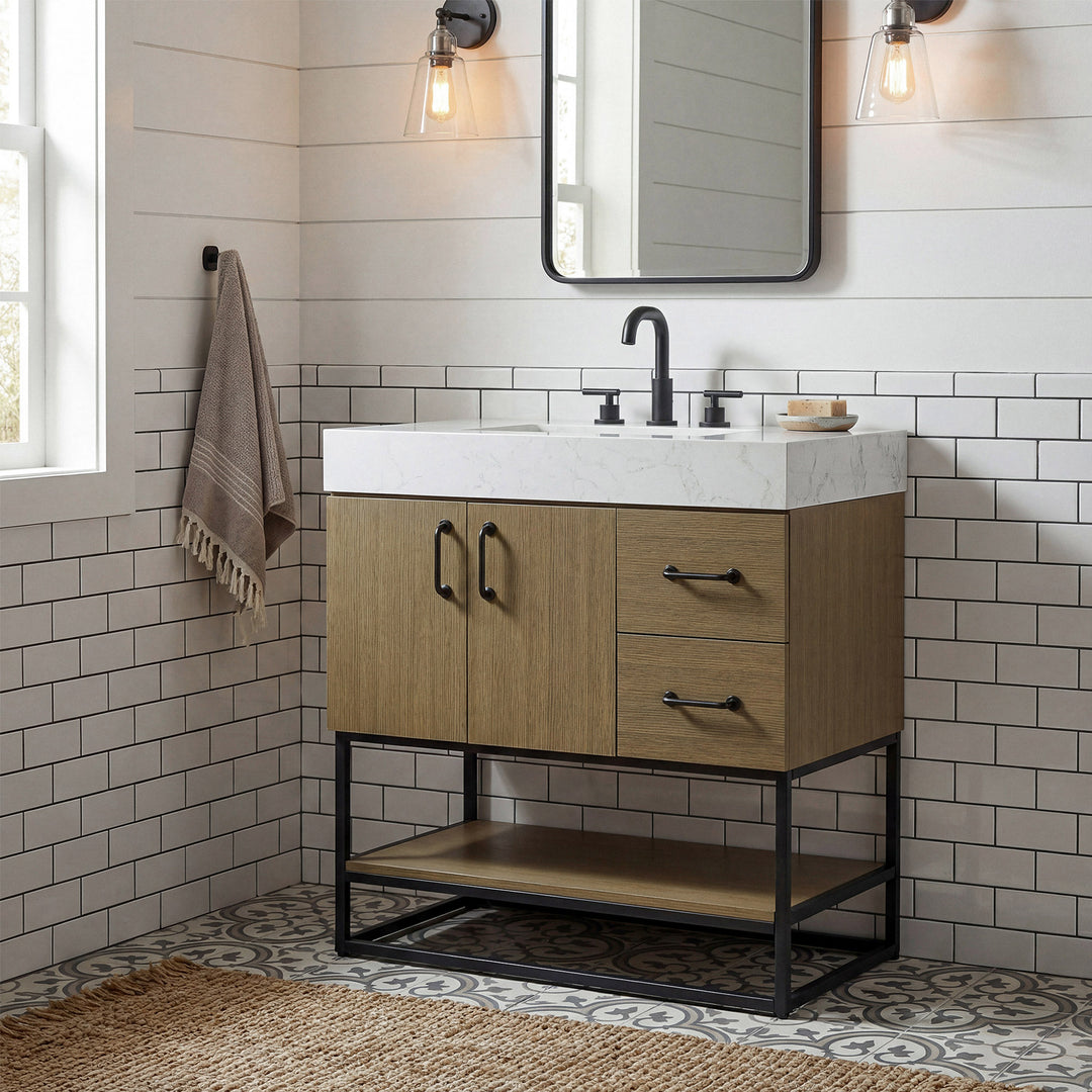 32 Inch Single Bathroom Vanity In Chestnut Brown - View 2 - Joshua Marshal