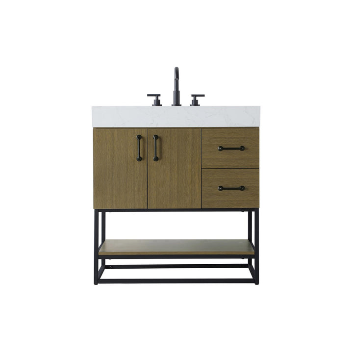 32 Inch Single Bathroom Vanity In Chestnut Brown - View 3 - Joshua Marshal
