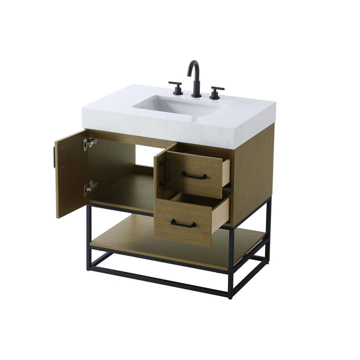 32 Inch Single Bathroom Vanity In Chestnut Brown - View 5 - Joshua Marshal