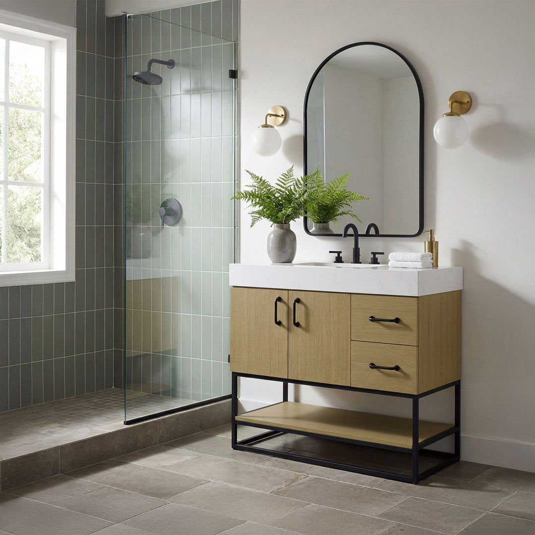 32 Inch Single Bathroom Vanity In Honey Brown - View 2 - Joshua Marshal