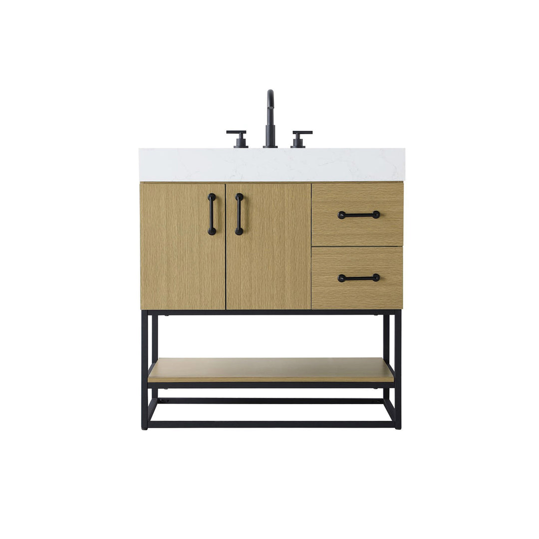 32 Inch Single Bathroom Vanity In Honey Brown - View 3 - Joshua Marshal