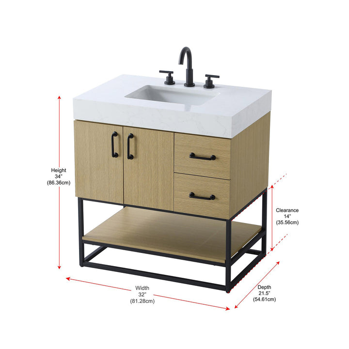 32 Inch Single Bathroom Vanity In Honey Brown - View 4 - Joshua Marshal
