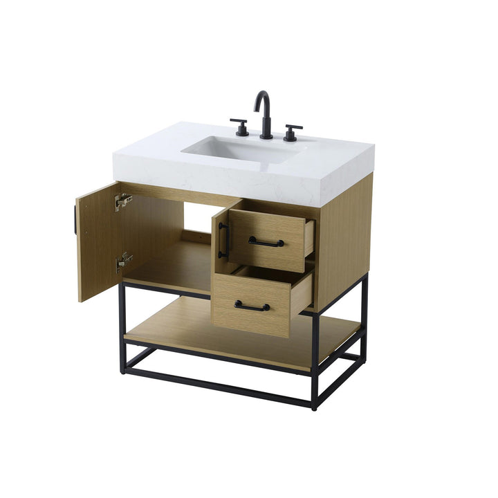 32 Inch Single Bathroom Vanity In Honey Brown - View 5 - Joshua Marshal