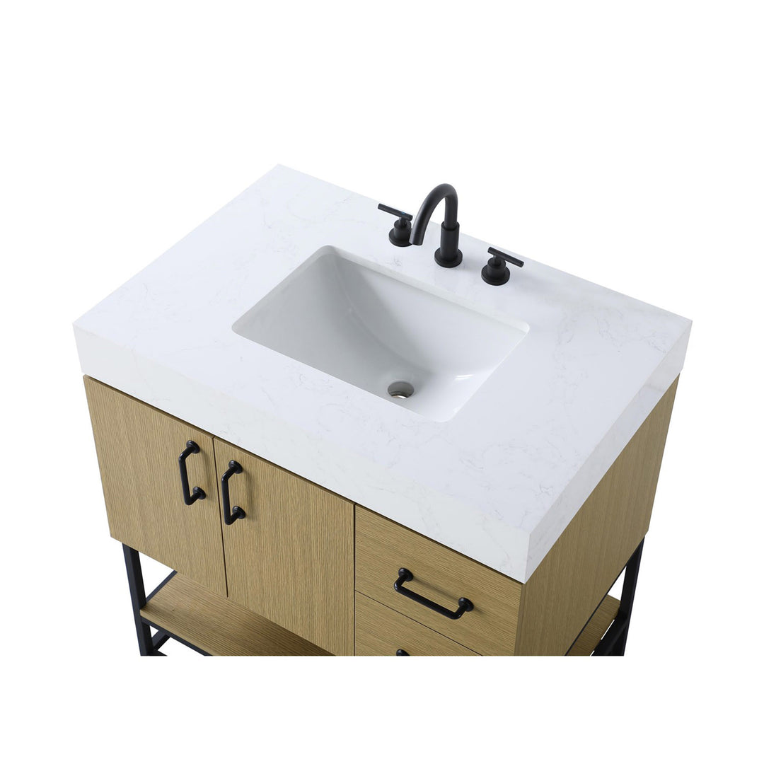 32 Inch Single Bathroom Vanity In Honey Brown - View 6 - Joshua Marshal