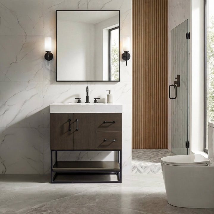 32 Inch Single Bathroom Vanity In Mocha Brown - View 2 - Joshua Marshal