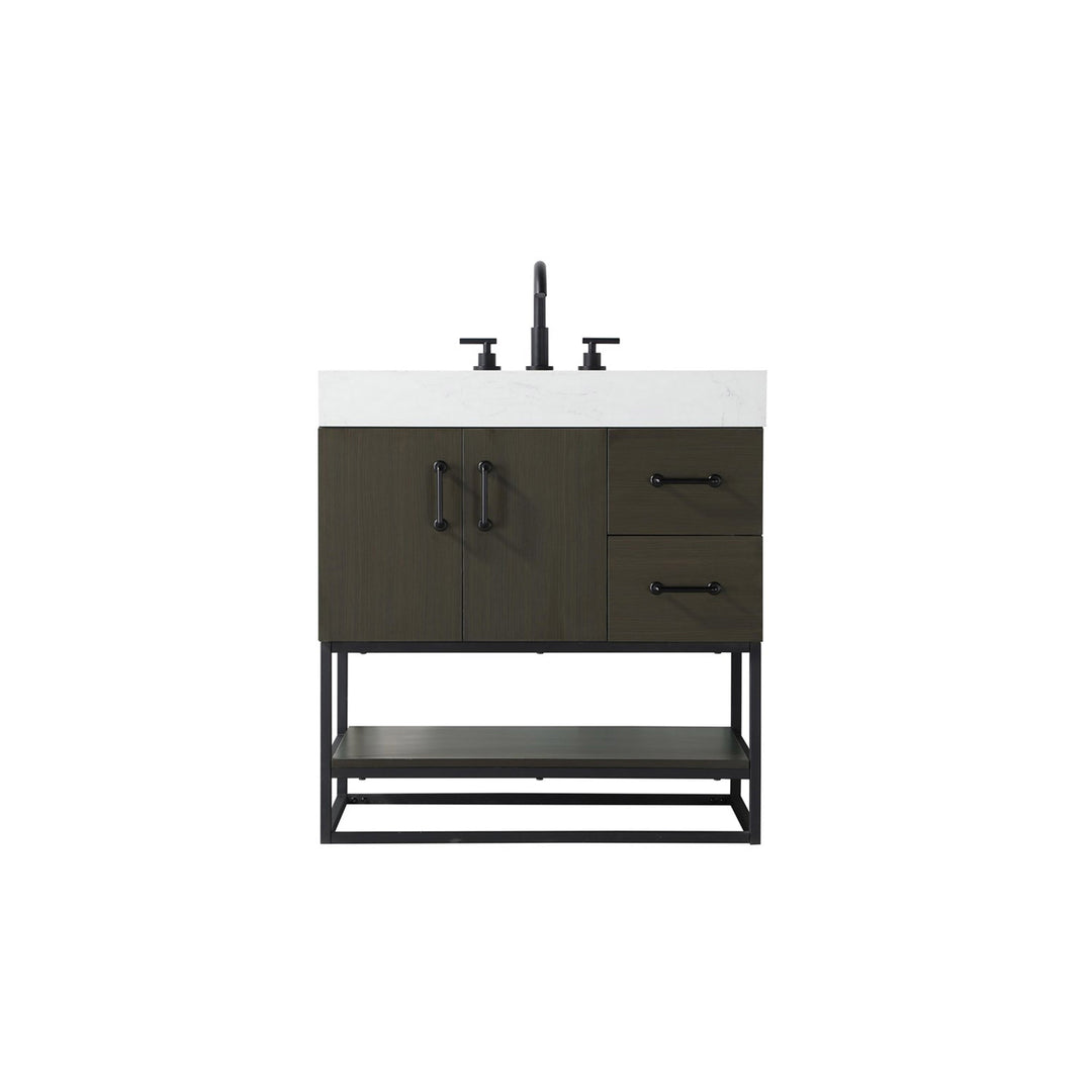 32 Inch Single Bathroom Vanity In Mocha Brown - View 3 - Joshua Marshal