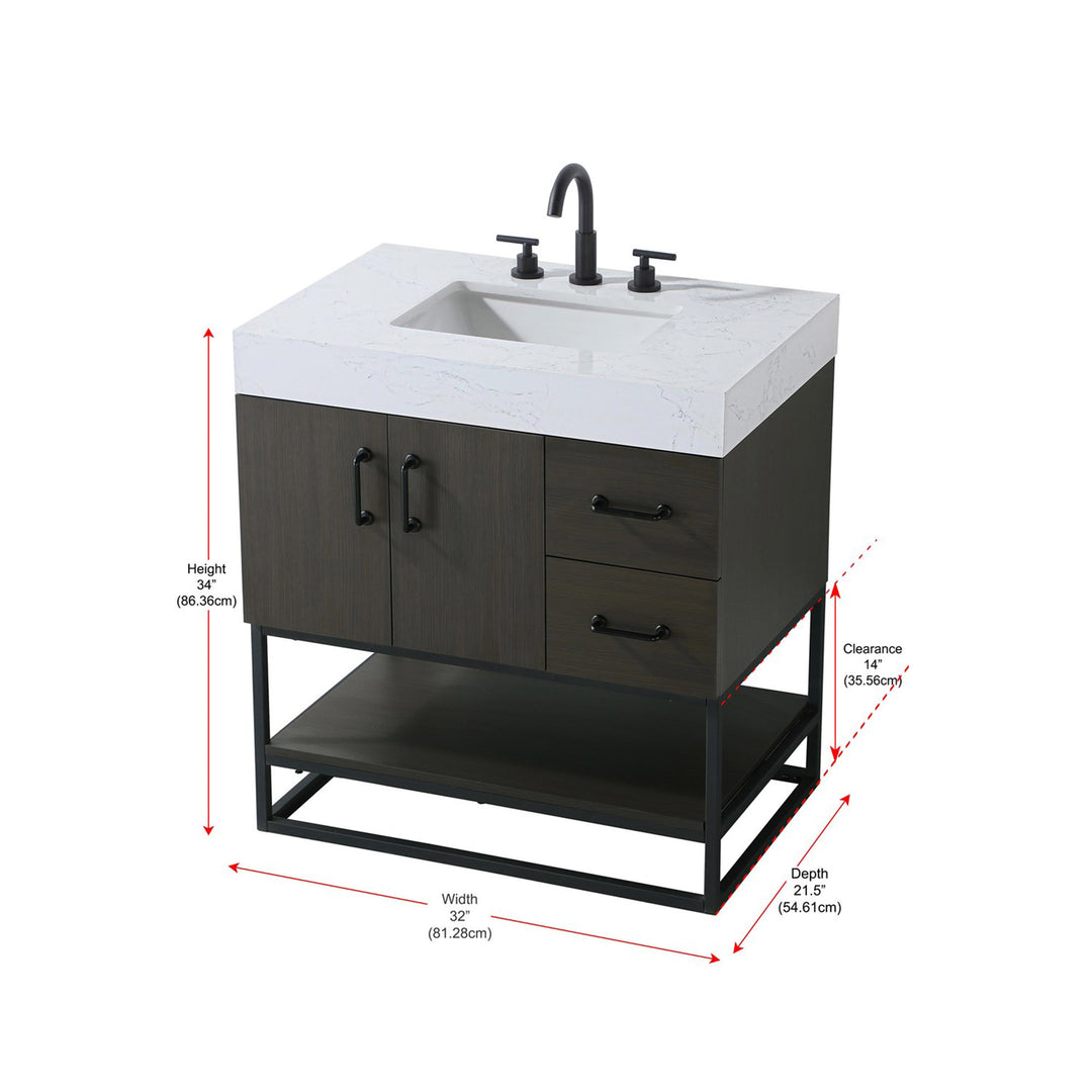 32 Inch Single Bathroom Vanity In Mocha Brown - View 4 - Joshua Marshal