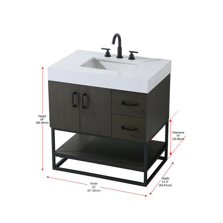 32 Inch Single Bathroom Vanity In Mocha Brown - View 4 - Joshua Marshal