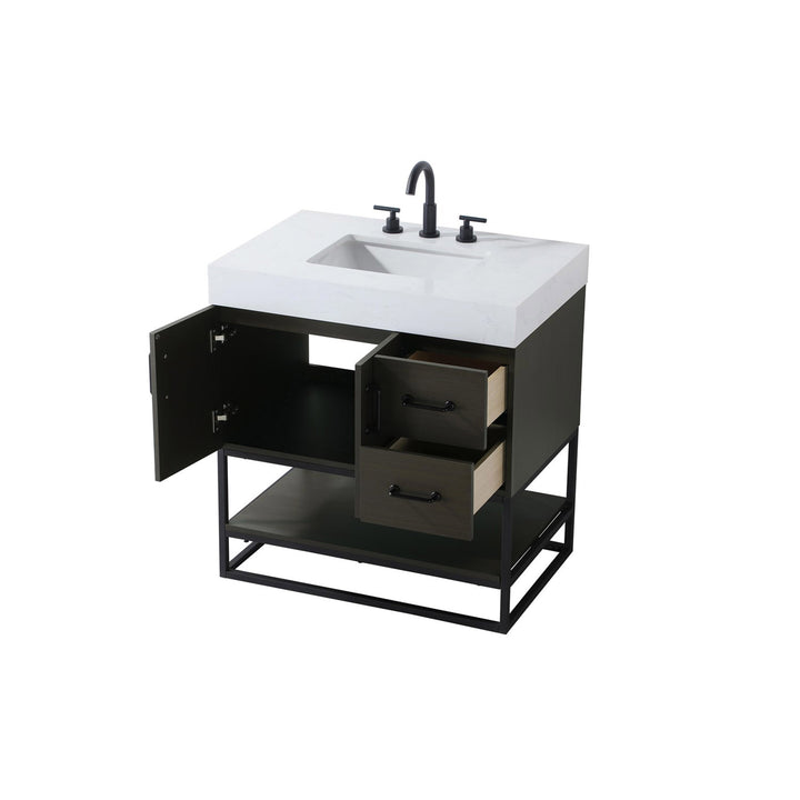 32 Inch Single Bathroom Vanity In Mocha Brown - View 5 - Joshua Marshal