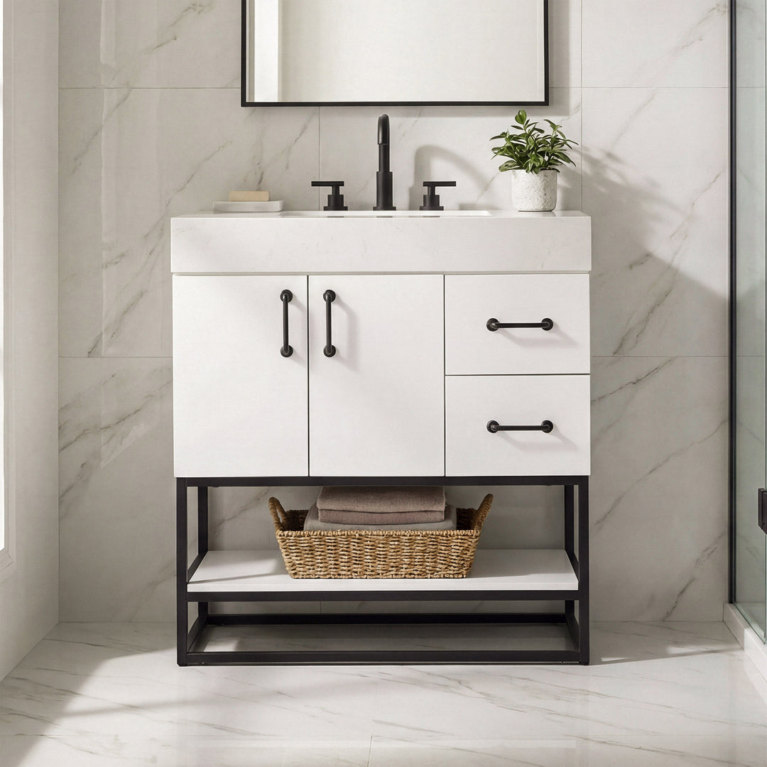 32 Inch Single Bathroom Vanity In White White Finish - KITCHEN & BATH by Joshua Marshal