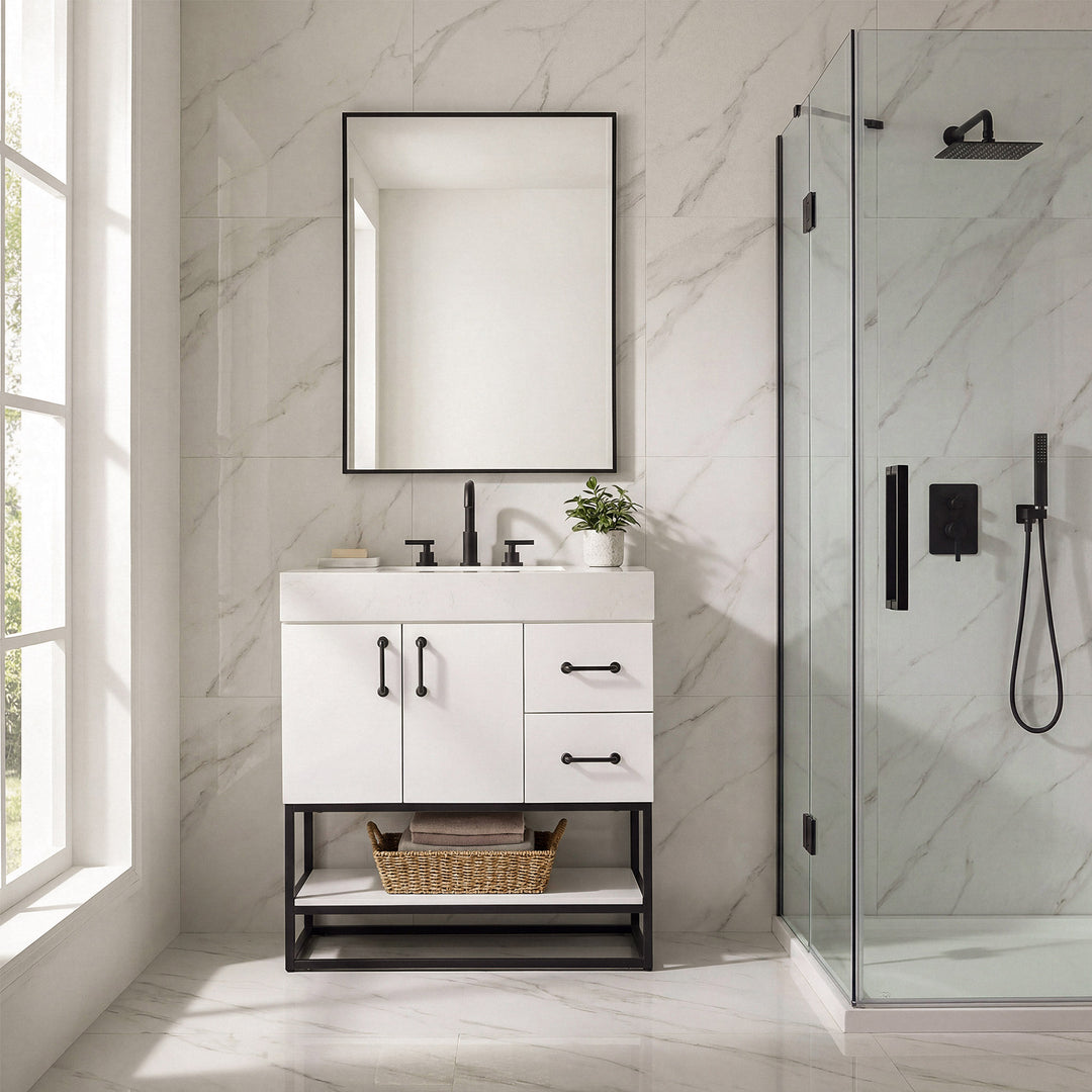 32 Inch Single Bathroom Vanity In White - View 2 - Joshua Marshal