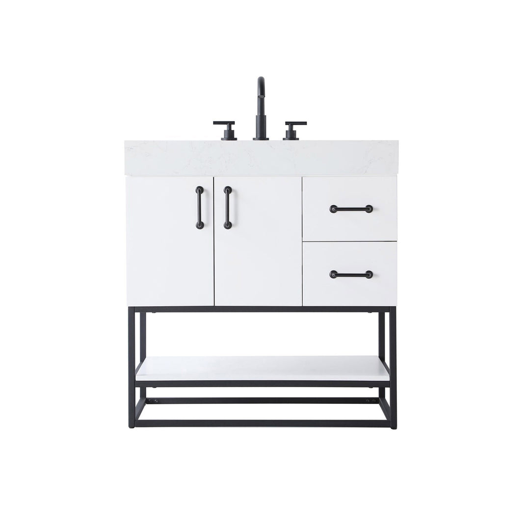 32 Inch Single Bathroom Vanity In White - View 3 - Joshua Marshal