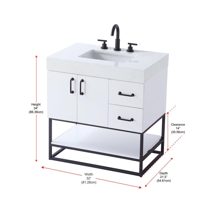 32 Inch Single Bathroom Vanity In White - View 4 - Joshua Marshal