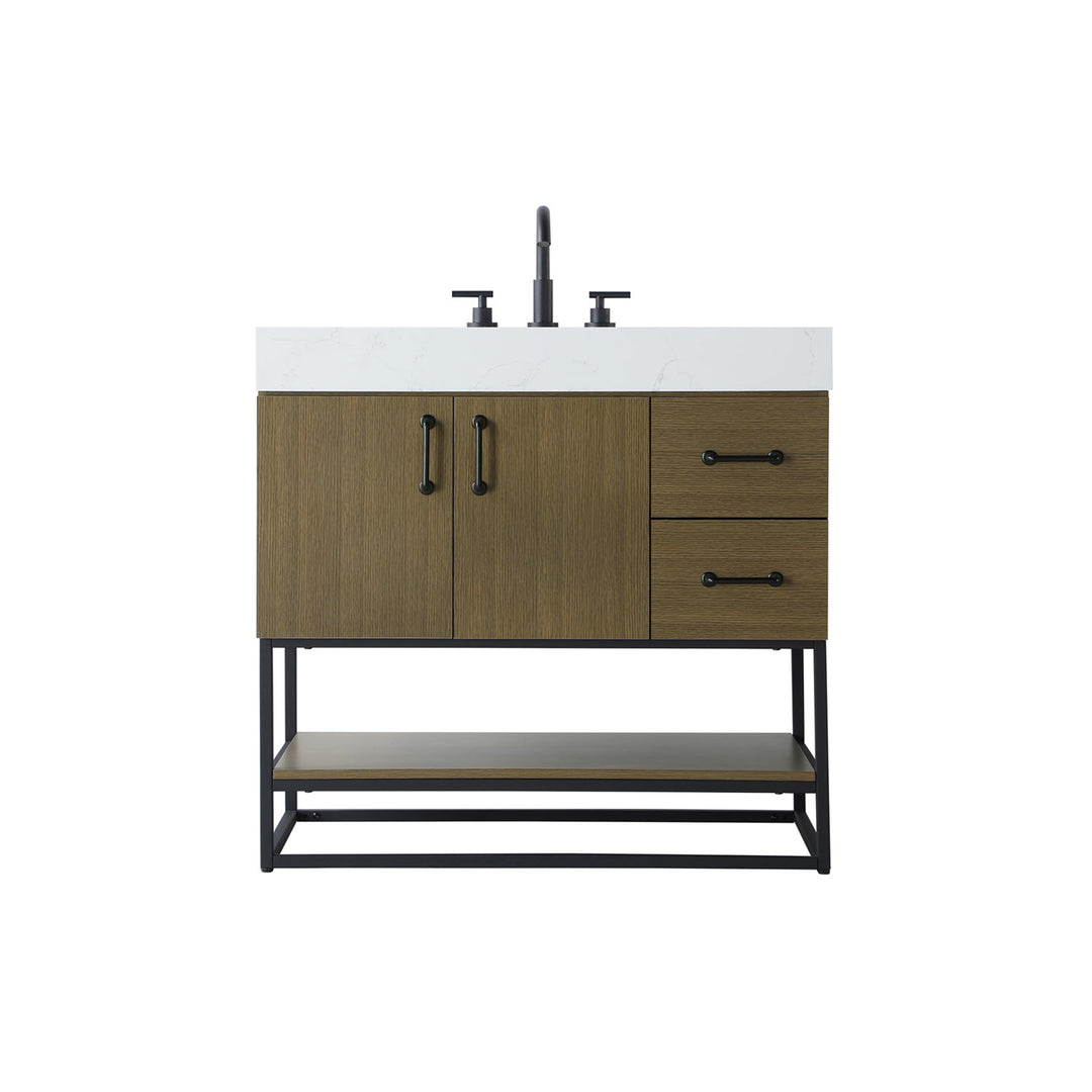 36 Inch Single Bathroom Vanity In Chestnut Brown - View 3 - Joshua Marshal
