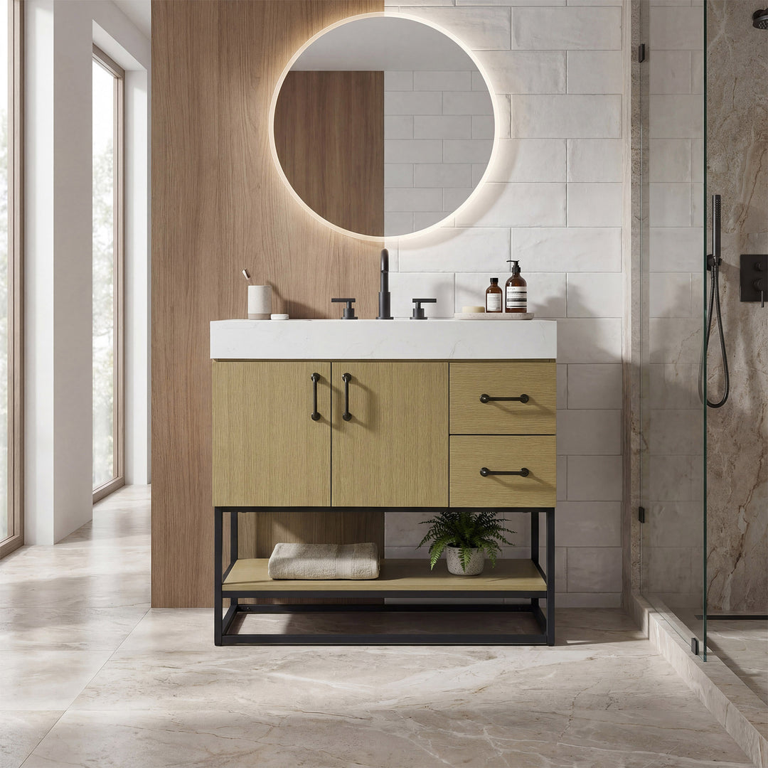 36 Inch Single Bathroom Vanity In Honey Brown - View 2 - Joshua Marshal