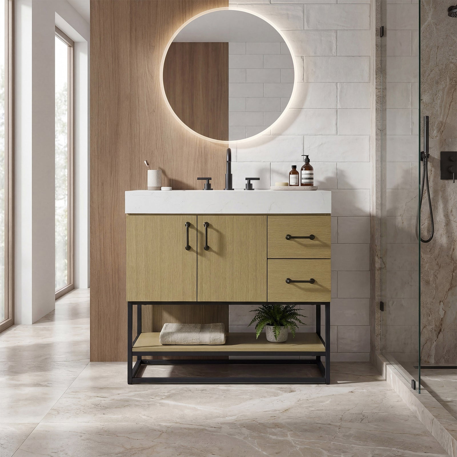36 Inch Single Bathroom Vanity In Honey Brown - View 2 - Joshua Marshal