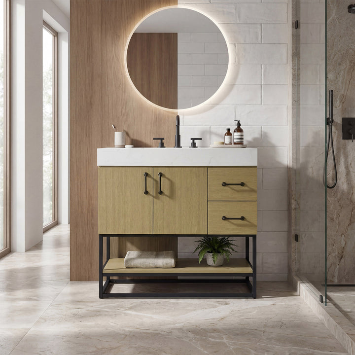 36 Inch Single Bathroom Vanity In Honey Brown - View 2 - Joshua Marshal