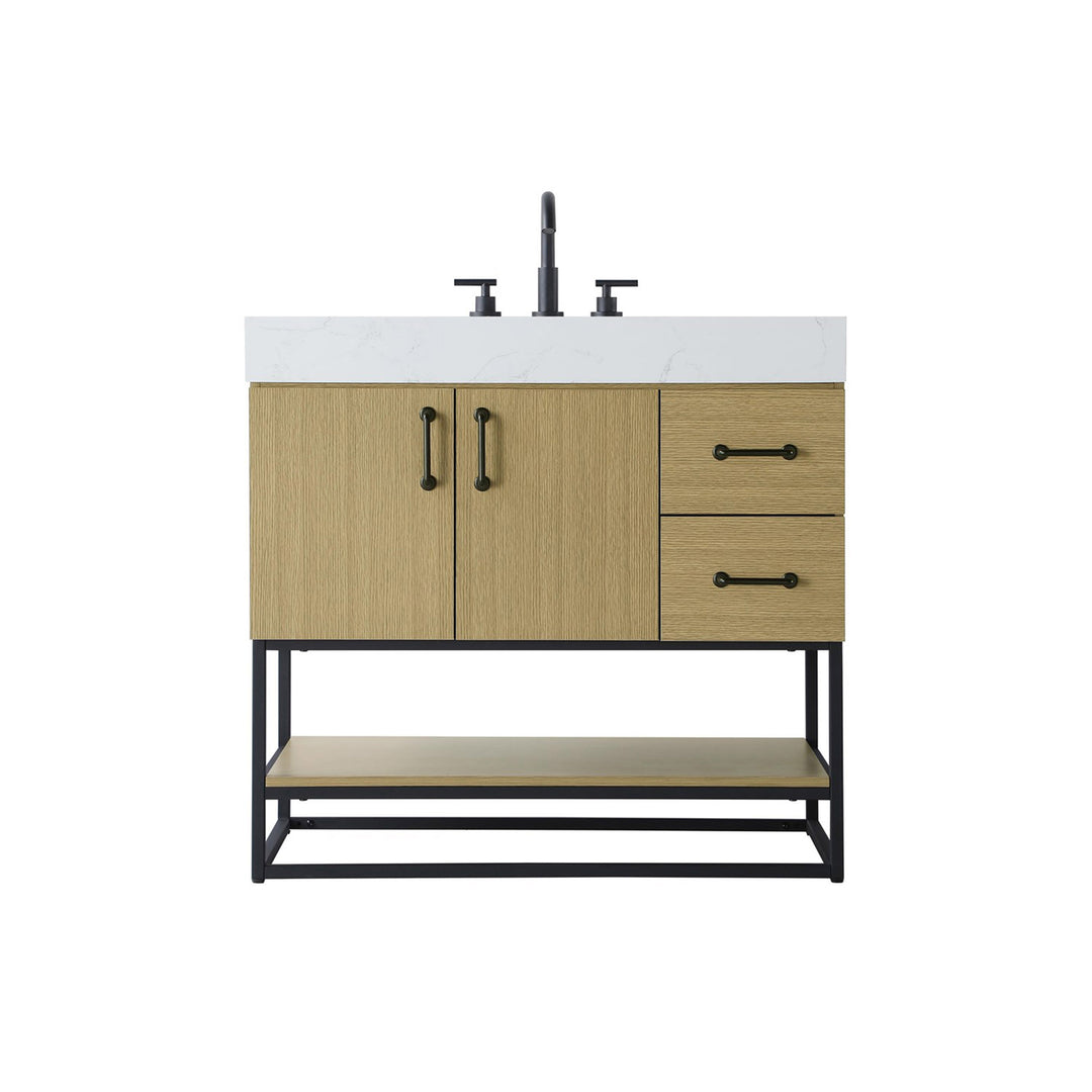 36 Inch Single Bathroom Vanity In Honey Brown - View 3 - Joshua Marshal