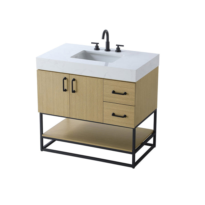 36 Inch Single Bathroom Vanity In Honey Brown - View 4 - Joshua Marshal