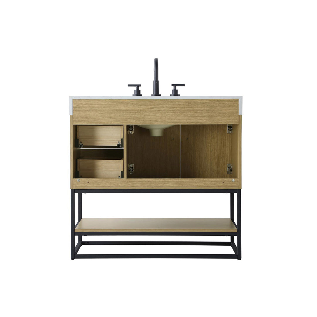 36 Inch Single Bathroom Vanity In Honey Brown - View 5 - Joshua Marshal