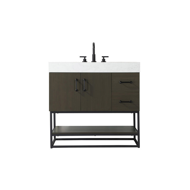 36 Inch Single Bathroom Vanity In Mocha Brown - View 3 - Joshua Marshal