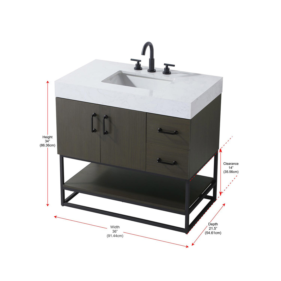 36 Inch Single Bathroom Vanity In Mocha Brown - View 4 - Joshua Marshal