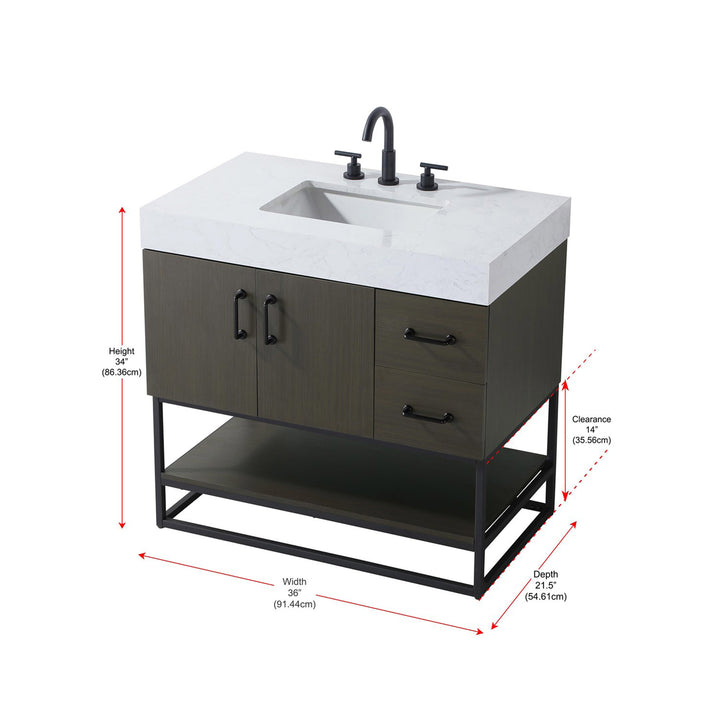 36 Inch Single Bathroom Vanity In Mocha Brown - View 4 - Joshua Marshal