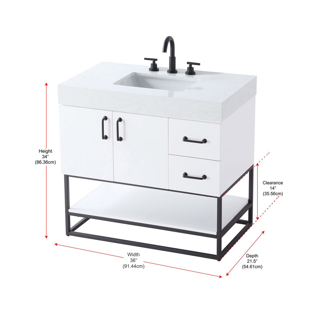 36 Inch Single Bathroom Vanity In White - View 4 - Joshua Marshal