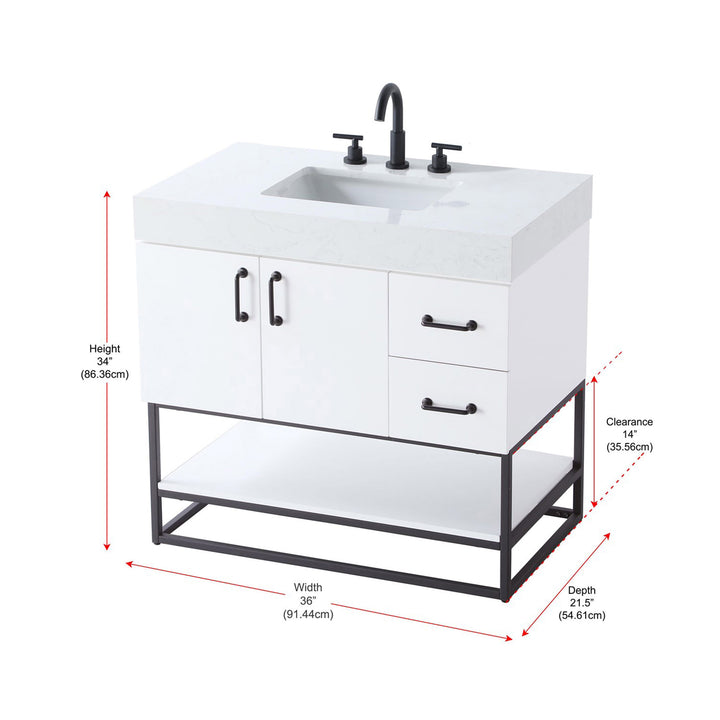 36 Inch Single Bathroom Vanity In White - View 4 - Joshua Marshal