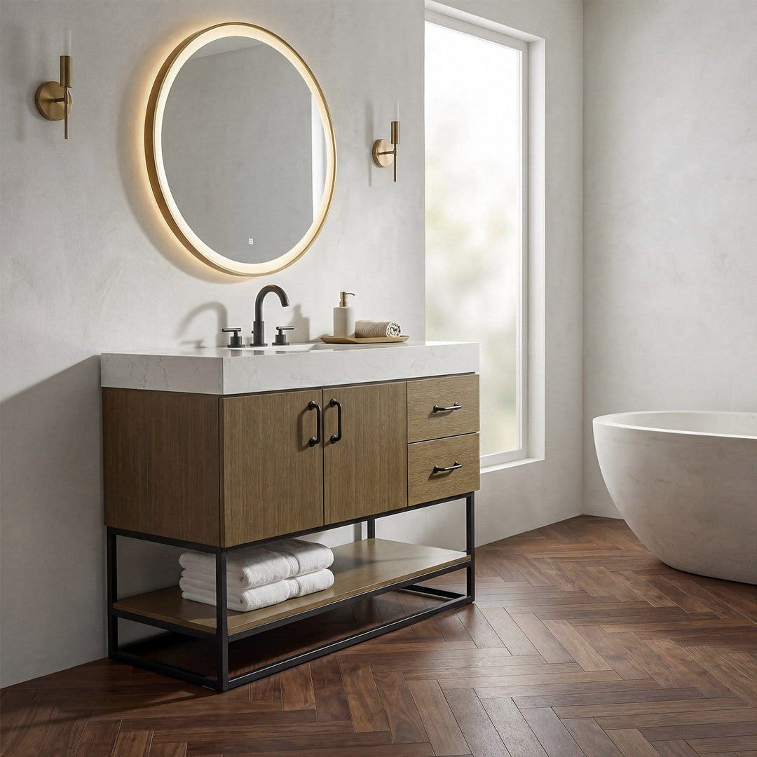 42 Inch Single Bathroom Vanity In Chestnut Brown - View 2 - Joshua Marshal