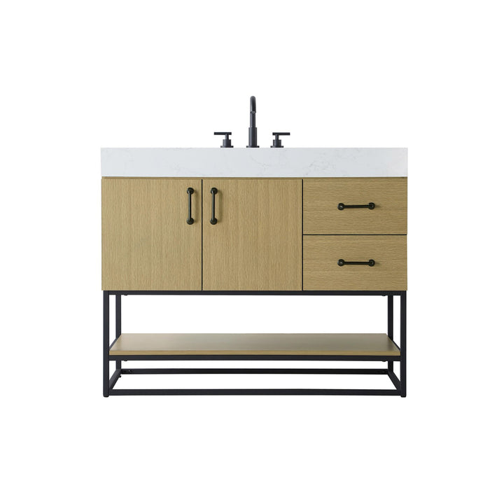 42 Inch Single Bathroom Vanity In Honey Brown - View 3 - Joshua Marshal