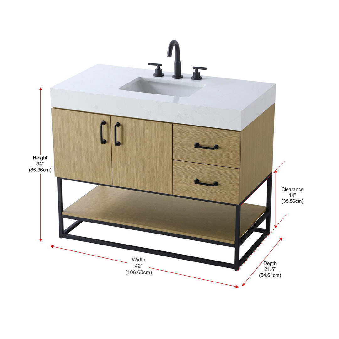 42 Inch Single Bathroom Vanity In Honey Brown - View 4 - Joshua Marshal
