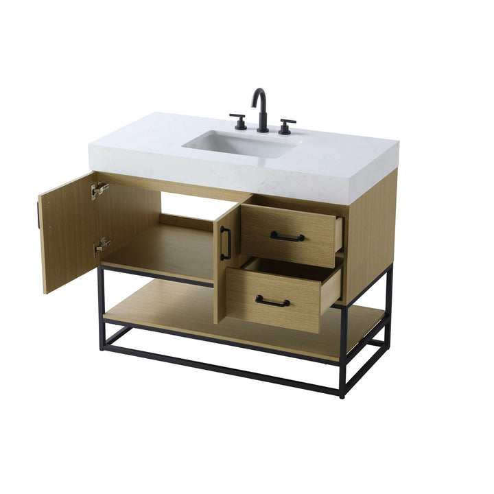 42 Inch Single Bathroom Vanity In Honey Brown - View 5 - Joshua Marshal