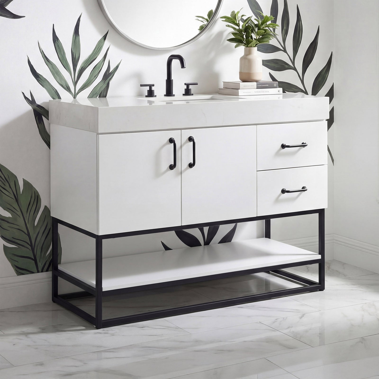 42 Inch Single Bathroom Vanity In White White Finish - KITCHEN & BATH by Joshua Marshal