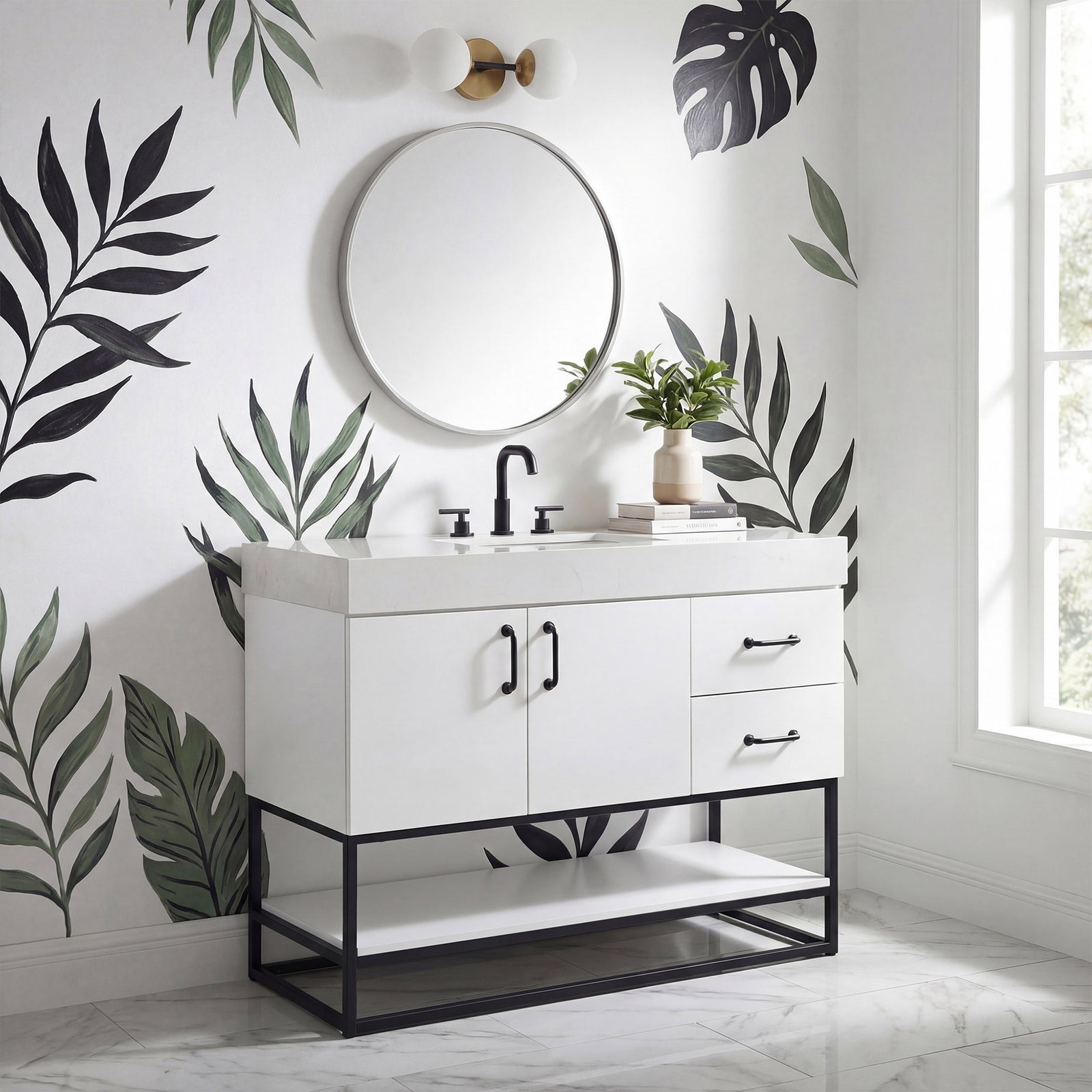 42 Inch Single Bathroom Vanity In White - View 2 - Joshua Marshal