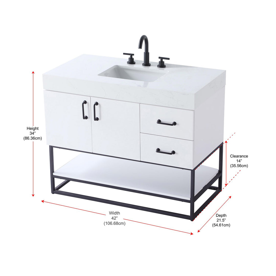 42 Inch Single Bathroom Vanity In White - View 4 - Joshua Marshal