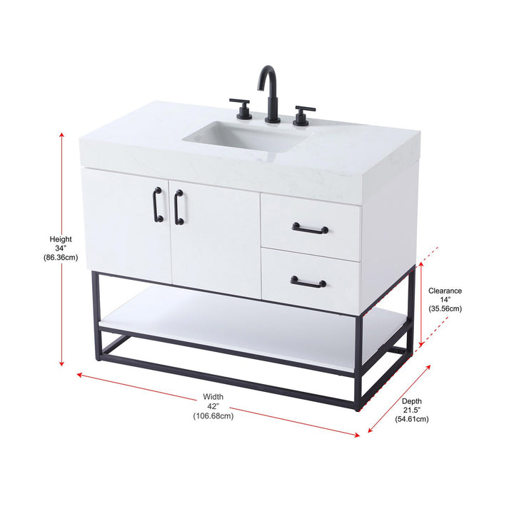 42 Inch Single Bathroom Vanity In White - View 4 - Joshua Marshal