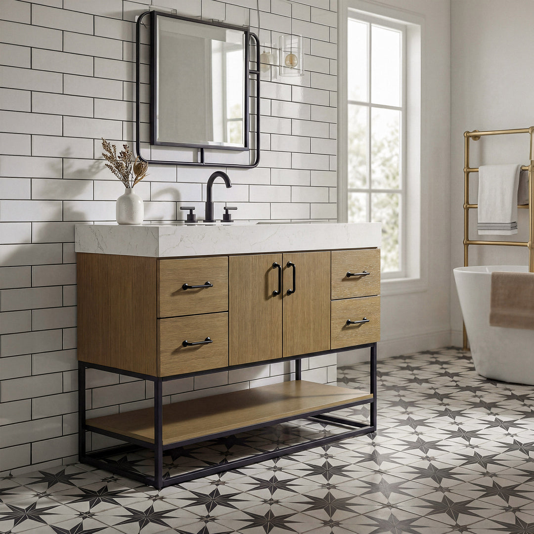 48 Inch Single Bathroom Vanity In Chestnut Brown - View 2 - Joshua Marshal