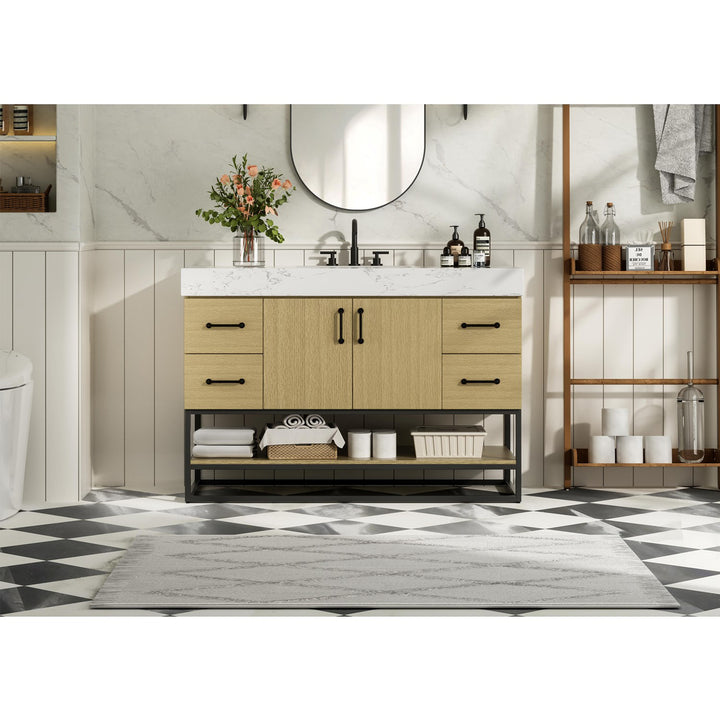 48 Inch Single Bathroom Vanity In Honey Brown - View 2 - Joshua Marshal